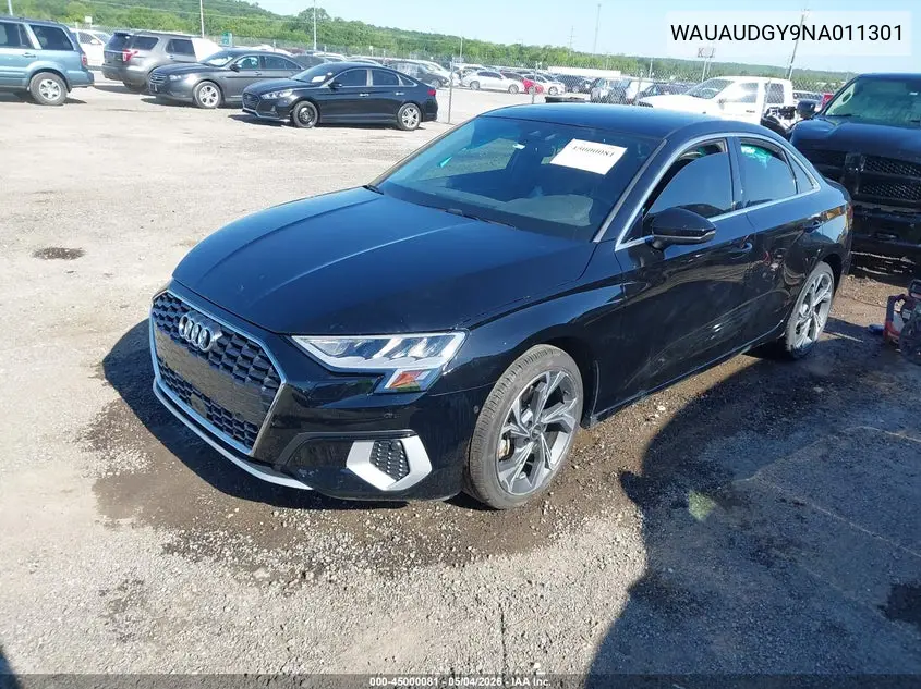 2022 Audi A3 Premium 40 Tfsi Front-Wheel Drive S Tronic VIN: WAUAUDGY9NA011301 Lot: 45000081