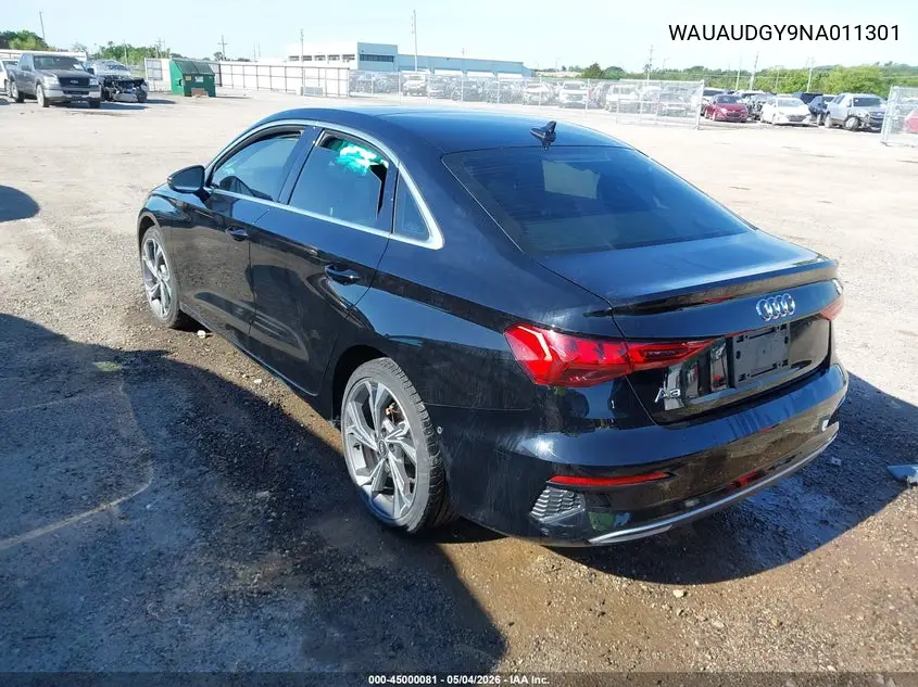 2022 Audi A3 Premium 40 Tfsi Front-Wheel Drive S Tronic VIN: WAUAUDGY9NA011301 Lot: 45000081