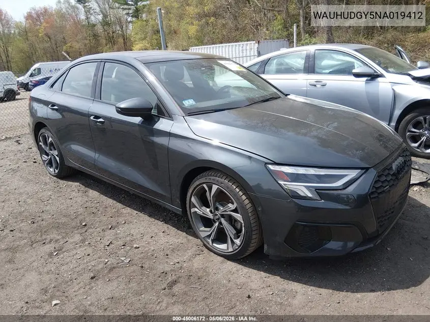 2022 Audi A3 Premium Plus 40 Tfsi Quattro S Tronic VIN: WAUHUDGY5NA019412 Lot: 45006172