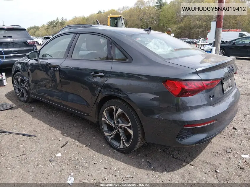 2022 Audi A3 Premium Plus 40 Tfsi Quattro S Tronic VIN: WAUHUDGY5NA019412 Lot: 45006172