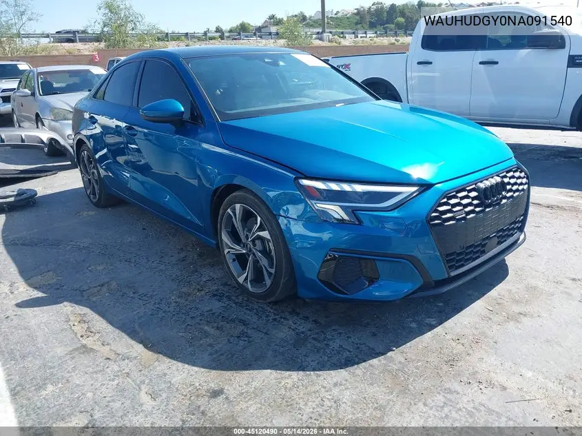 2022 Audi A3 Premium Plus 40 Tfsi Quattro S Tronic VIN: WAUHUDGY0NA091540 Lot: 45120490