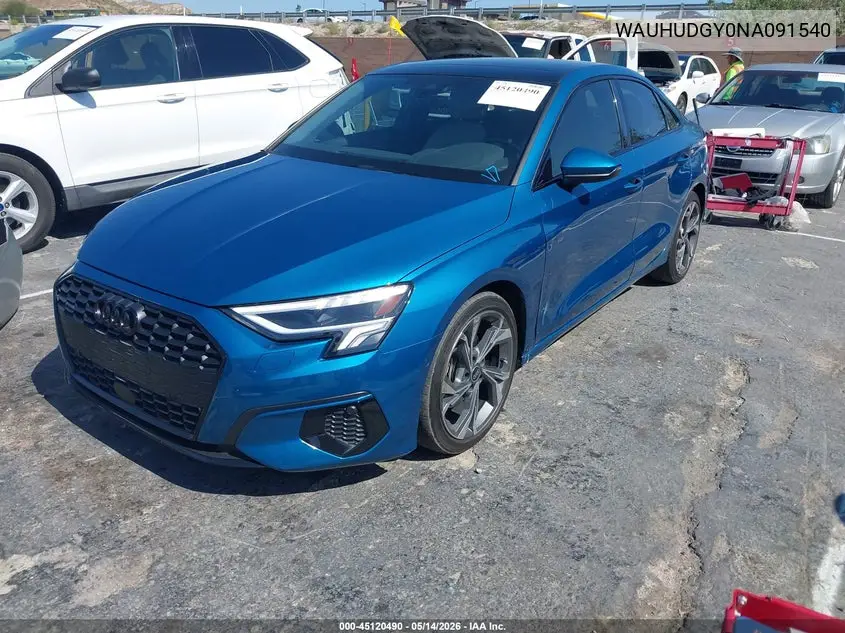 2022 Audi A3 Premium Plus 40 Tfsi Quattro S Tronic VIN: WAUHUDGY0NA091540 Lot: 45120490