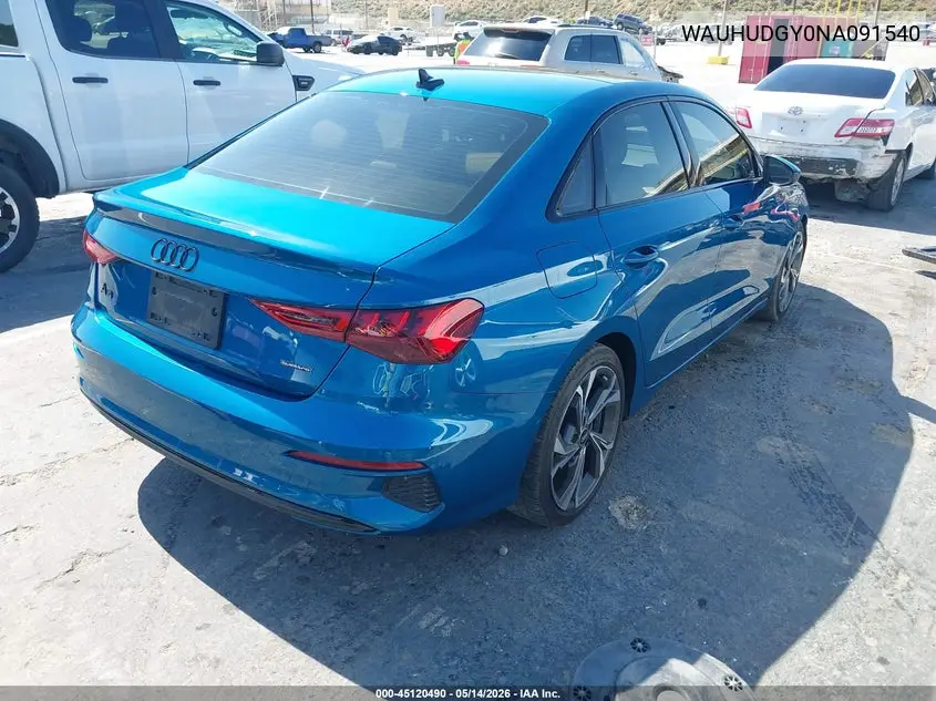 2022 Audi A3 Premium Plus 40 Tfsi Quattro S Tronic VIN: WAUHUDGY0NA091540 Lot: 45120490