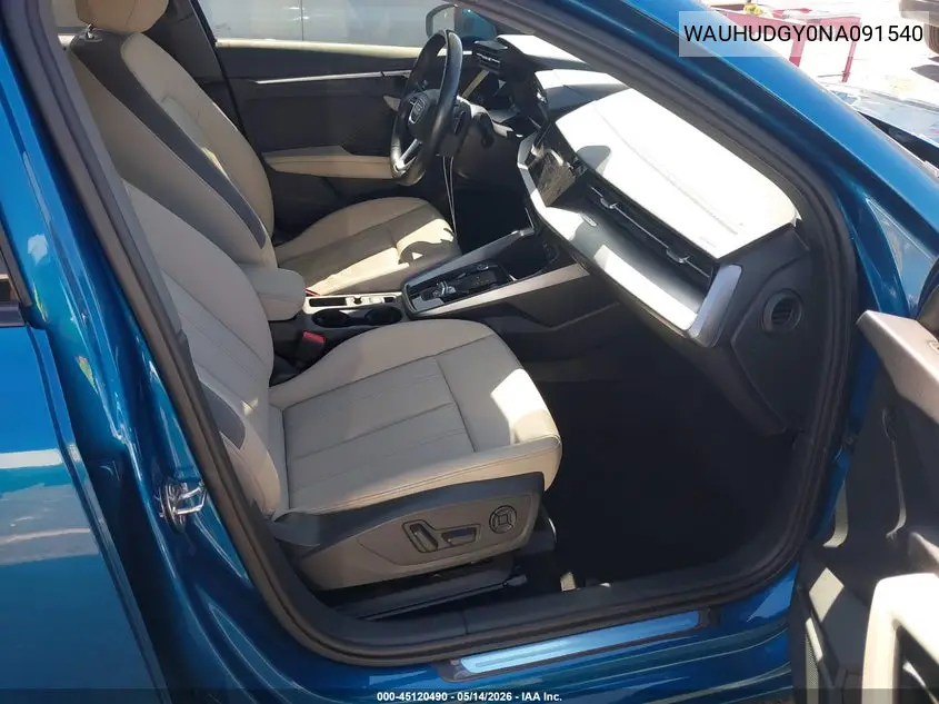 2022 Audi A3 Premium Plus 40 Tfsi Quattro S Tronic VIN: WAUHUDGY0NA091540 Lot: 45120490