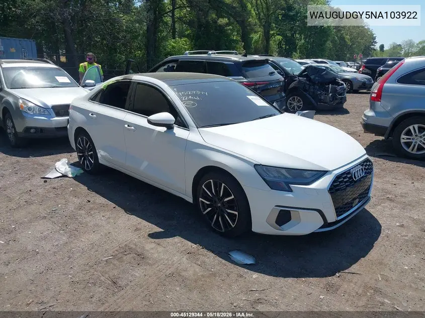 2022 Audi A3 Premium 40 Tfsi Quattro S Tronic VIN: WAUGUDGY5NA103922 Lot: 45129344