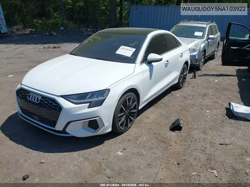 2022 Audi A3 Premium 40 Tfsi Quattro S Tronic VIN: WAUGUDGY5NA103922 Lot: 45129344
