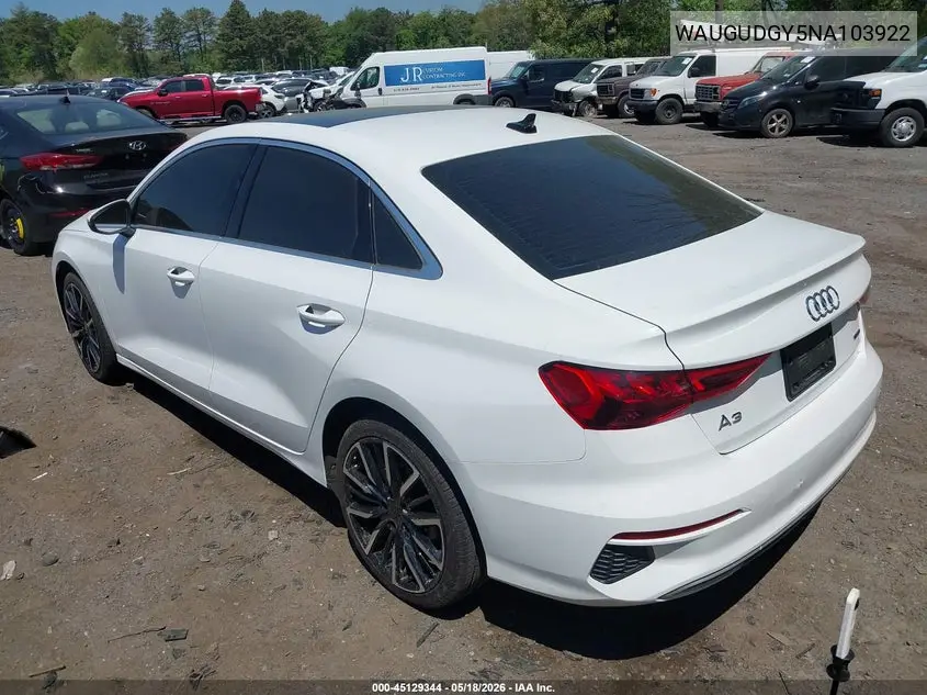 2022 Audi A3 Premium 40 Tfsi Quattro S Tronic VIN: WAUGUDGY5NA103922 Lot: 45129344