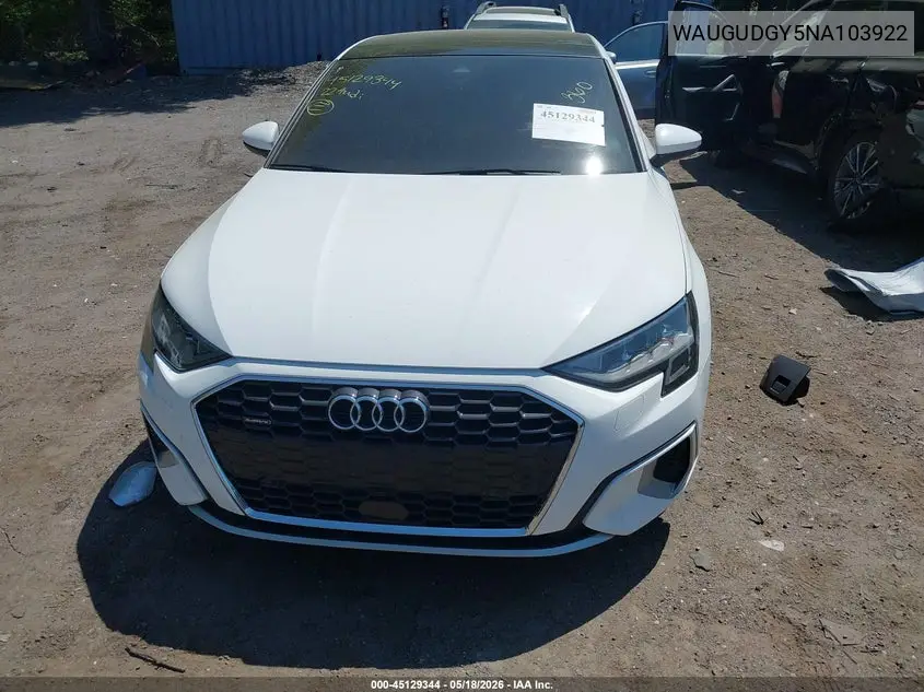 2022 Audi A3 Premium 40 Tfsi Quattro S Tronic VIN: WAUGUDGY5NA103922 Lot: 45129344