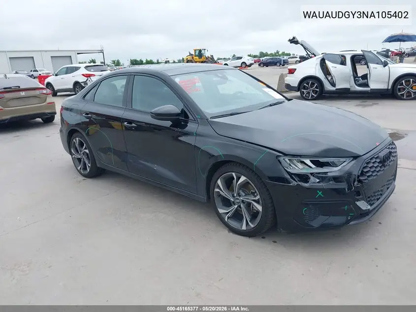 2022 Audi A3 Premium 40 Tfsi Front-Wheel Drive S Tronic VIN: WAUAUDGY3NA105402 Lot: 45165377