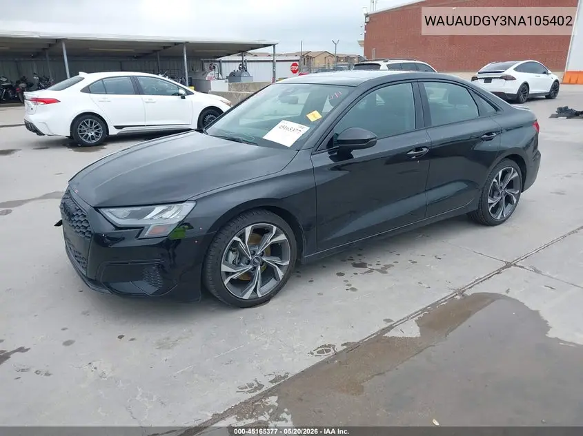 2022 Audi A3 Premium 40 Tfsi Front-Wheel Drive S Tronic VIN: WAUAUDGY3NA105402 Lot: 45165377