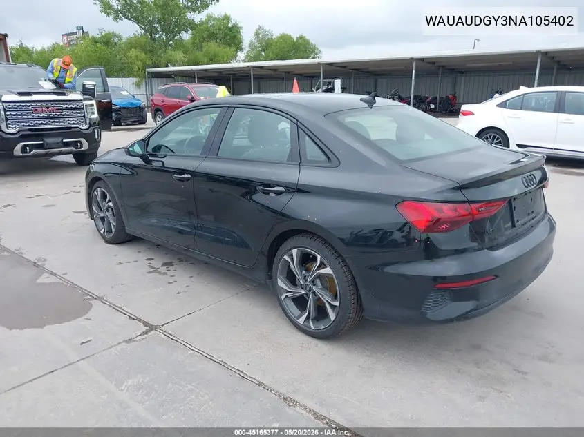 2022 Audi A3 Premium 40 Tfsi Front-Wheel Drive S Tronic VIN: WAUAUDGY3NA105402 Lot: 45165377