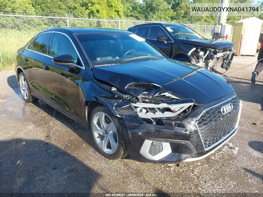 2022 Audi A3 Premium 40 Tfsi Front-Wheel Drive S Tronic VIN: WAUAUDGYXNA041794 Lot: 45196307