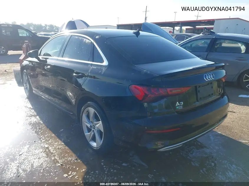 2022 Audi A3 Premium 40 Tfsi Front-Wheel Drive S Tronic VIN: WAUAUDGYXNA041794 Lot: 45196307