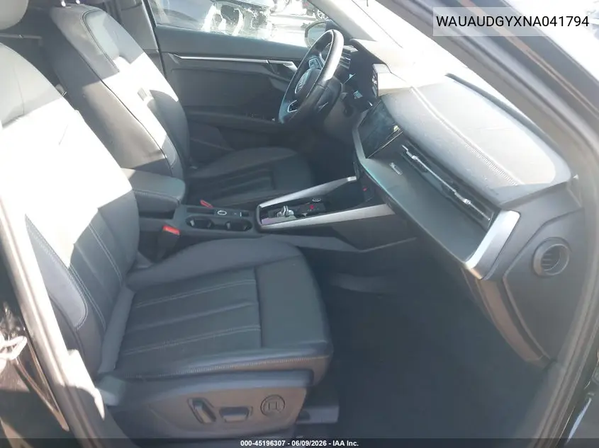 2022 Audi A3 Premium 40 Tfsi Front-Wheel Drive S Tronic VIN: WAUAUDGYXNA041794 Lot: 45196307
