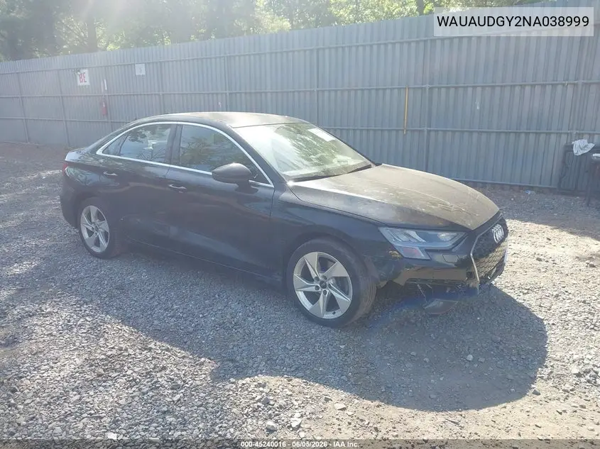 2022 Audi A3 Premium 40 Tfsi Front-Wheel Drive S Tronic VIN: WAUAUDGY2NA038999 Lot: 45240016