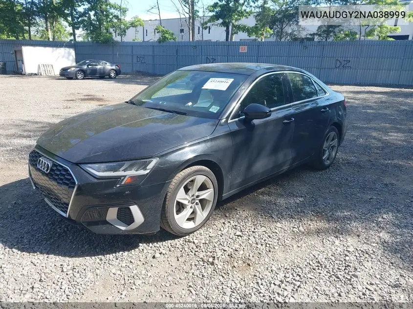 2022 Audi A3 Premium 40 Tfsi Front-Wheel Drive S Tronic VIN: WAUAUDGY2NA038999 Lot: 45240016