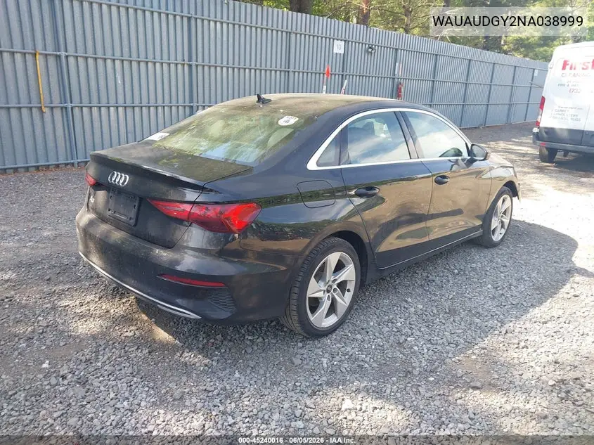2022 Audi A3 Premium 40 Tfsi Front-Wheel Drive S Tronic VIN: WAUAUDGY2NA038999 Lot: 45240016