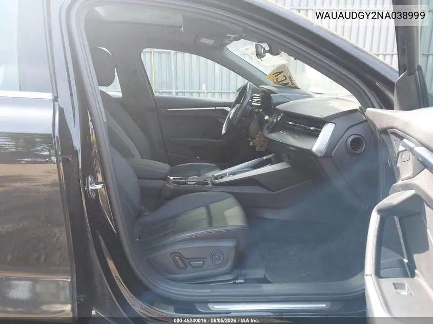 2022 Audi A3 Premium 40 Tfsi Front-Wheel Drive S Tronic VIN: WAUAUDGY2NA038999 Lot: 45240016