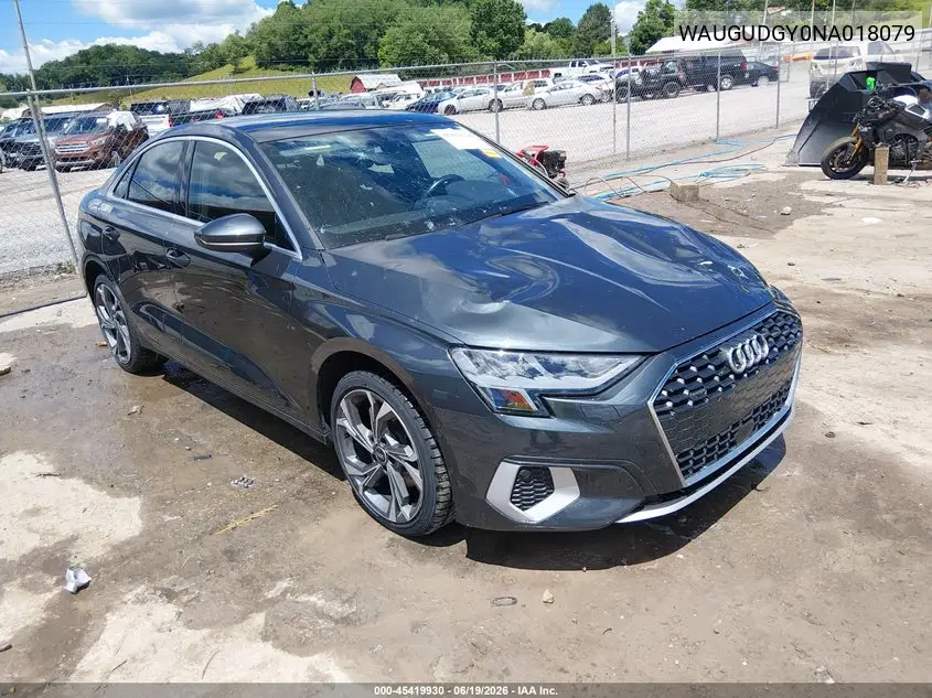 2022 Audi A3 Premium 40 Tfsi Quattro S Tronic VIN: WAUGUDGY0NA018079 Lot: 45419930