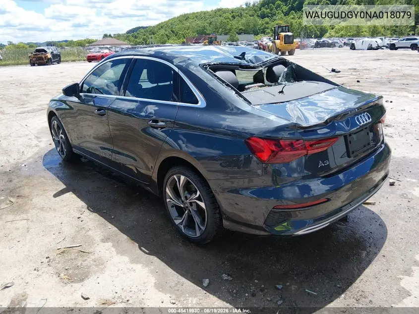 2022 Audi A3 Premium 40 Tfsi Quattro S Tronic VIN: WAUGUDGY0NA018079 Lot: 45419930
