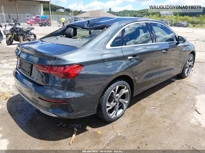 2022 Audi A3 Premium 40 Tfsi Quattro S Tronic VIN: WAUGUDGY0NA018079 Lot: 45419930