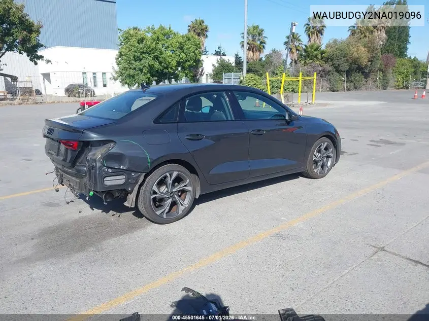 2022 Audi A3 Premium Plus 40 Tfsi Front-Wheel Drive S Tronic VIN: WAUBUDGY2NA019096 Lot: 45501645