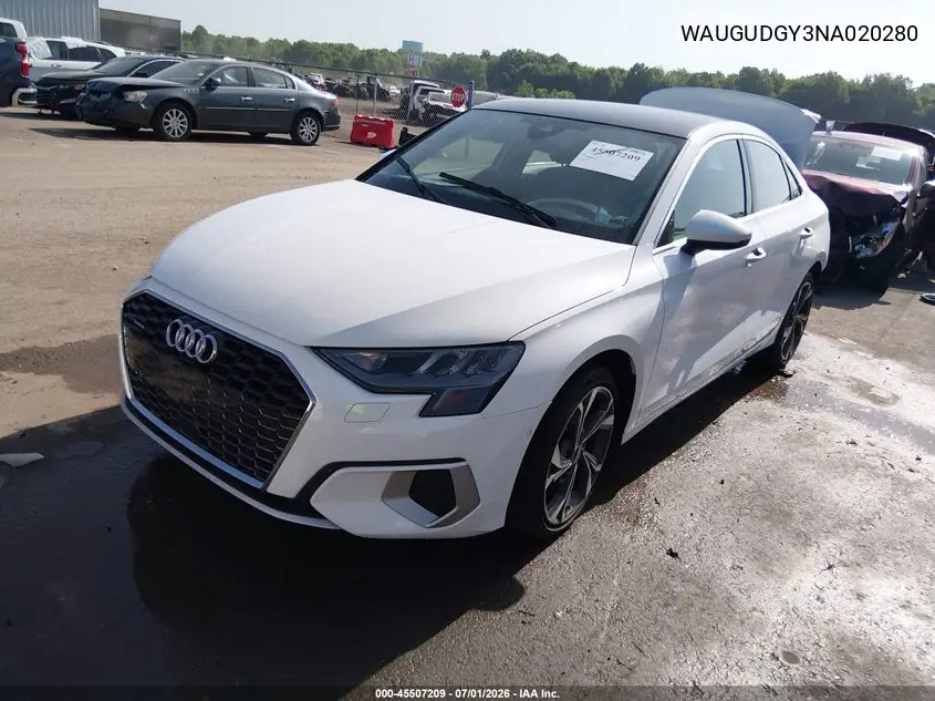 2022 Audi A3 Premium 40 Tfsi Quattro S Tronic VIN: WAUGUDGY3NA020280 Lot: 45507209