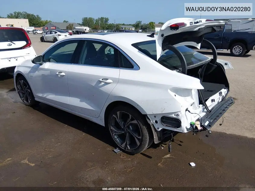 2022 Audi A3 Premium 40 Tfsi Quattro S Tronic VIN: WAUGUDGY3NA020280 Lot: 45507209