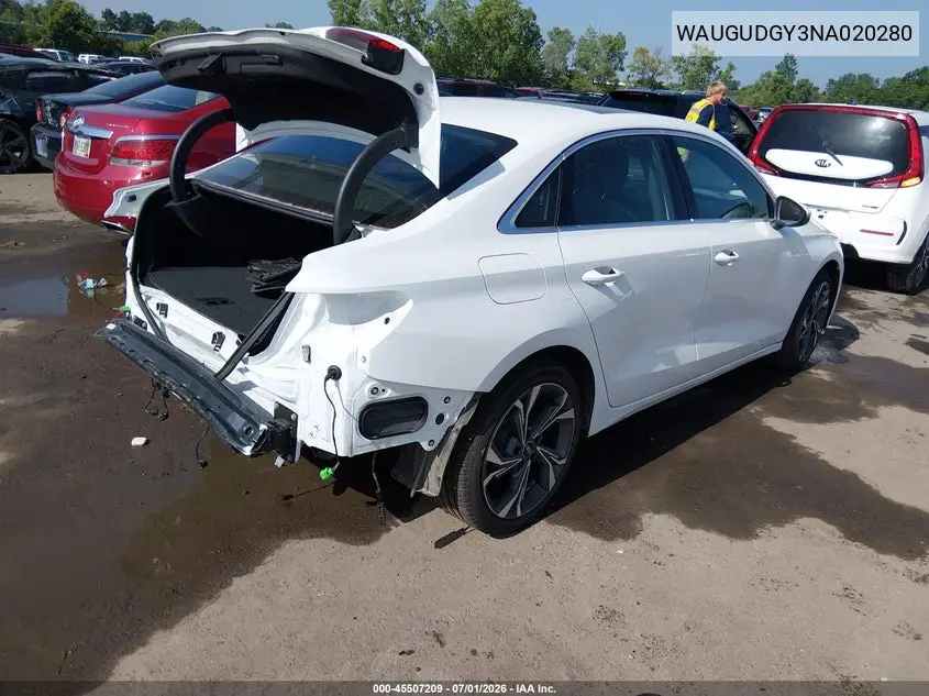 2022 Audi A3 Premium 40 Tfsi Quattro S Tronic VIN: WAUGUDGY3NA020280 Lot: 45507209