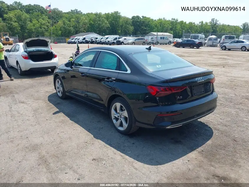 2022 Audi A3 Premium Plus 40 Tfsi Quattro S Tronic VIN: WAUHUDGYXNA099614 Lot: 45625192