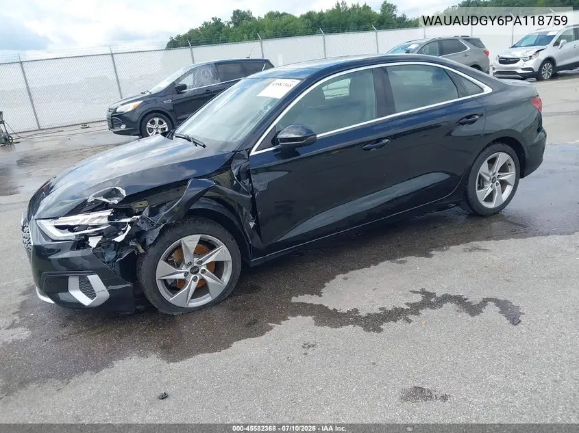 2023 Audi A3 Premium 40 Tfsi Front-Wheel Drive S Tronic VIN: WAUAUDGY6PA118759 Lot: 45582368