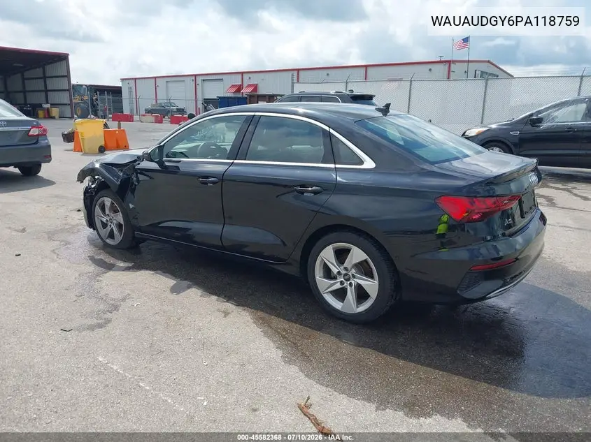 2023 Audi A3 Premium 40 Tfsi Front-Wheel Drive S Tronic VIN: WAUAUDGY6PA118759 Lot: 45582368