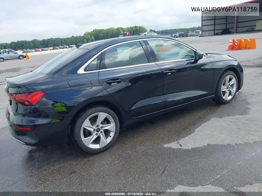 2023 Audi A3 Premium 40 Tfsi Front-Wheel Drive S Tronic VIN: WAUAUDGY6PA118759 Lot: 45582368