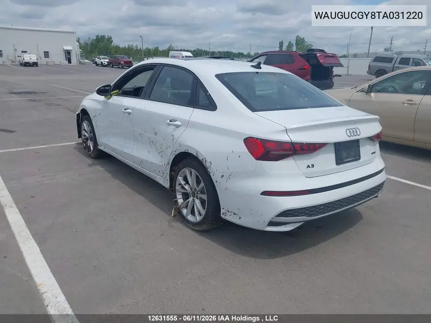 2026 Audi A3 Premium/Premium Plus VIN: WAUGUCGY8TA031220 Lot: 12631555