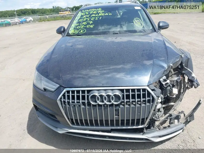 2017 Audi A4 Allroad 2.0T Progressiv VIN: WA18NAF47HA075251 Lot: 12657672