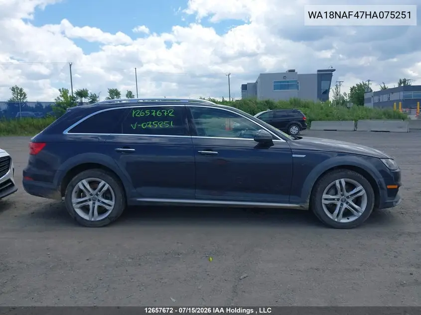 2017 Audi A4 Allroad 2.0T Progressiv VIN: WA18NAF47HA075251 Lot: 12657672