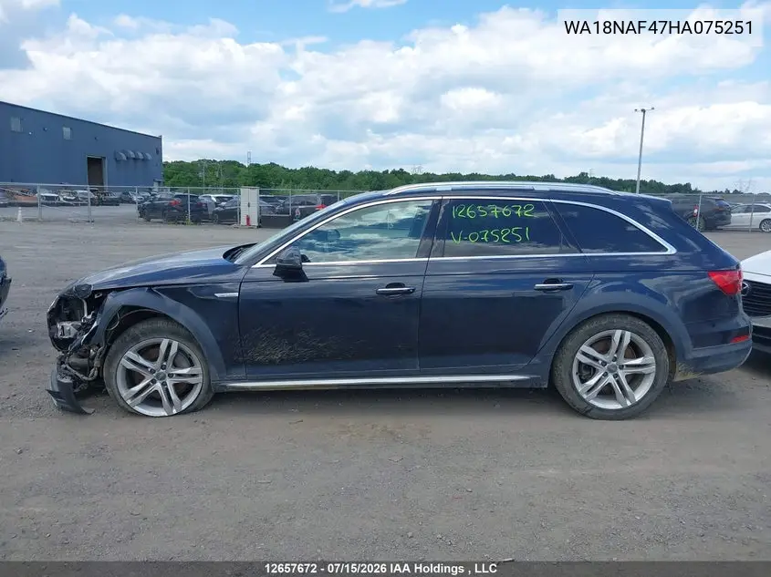 2017 Audi A4 Allroad 2.0T Progressiv VIN: WA18NAF47HA075251 Lot: 12657672