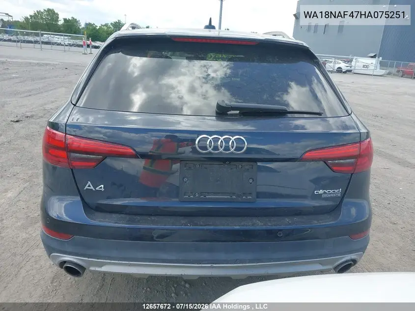 2017 Audi A4 Allroad 2.0T Progressiv VIN: WA18NAF47HA075251 Lot: 12657672