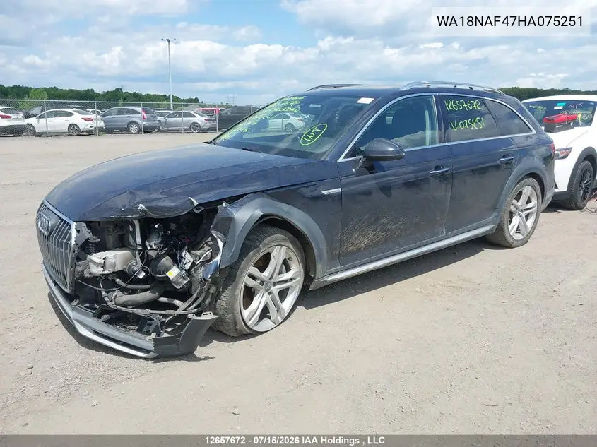 2017 Audi A4 Allroad 2.0T Progressiv VIN: WA18NAF47HA075251 Lot: 12657672