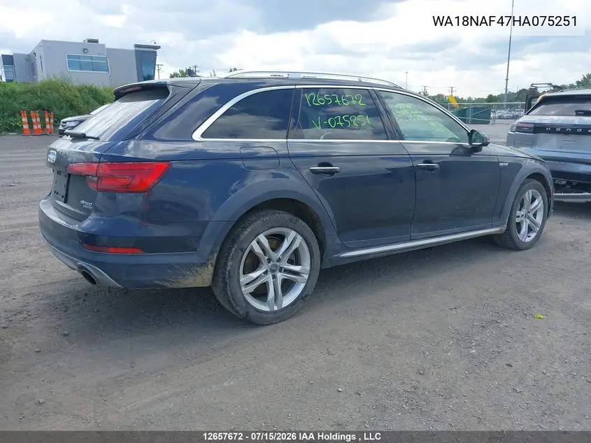 2017 Audi A4 Allroad 2.0T Progressiv VIN: WA18NAF47HA075251 Lot: 12657672