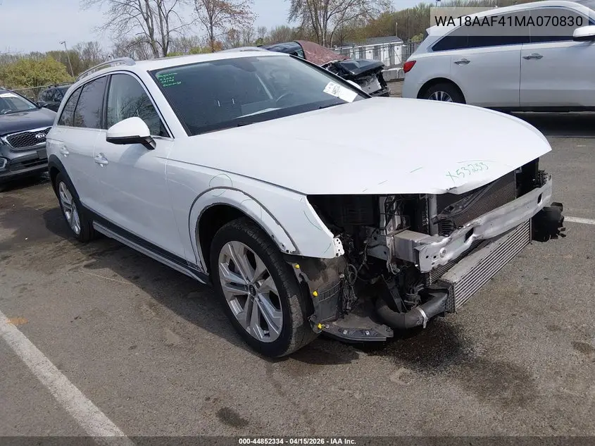 2021 Audi A4 Allroad Premium Plus 45 Tfsi Quattro S Tronic VIN: WA18AAF41MA070830 Lot: 44852334