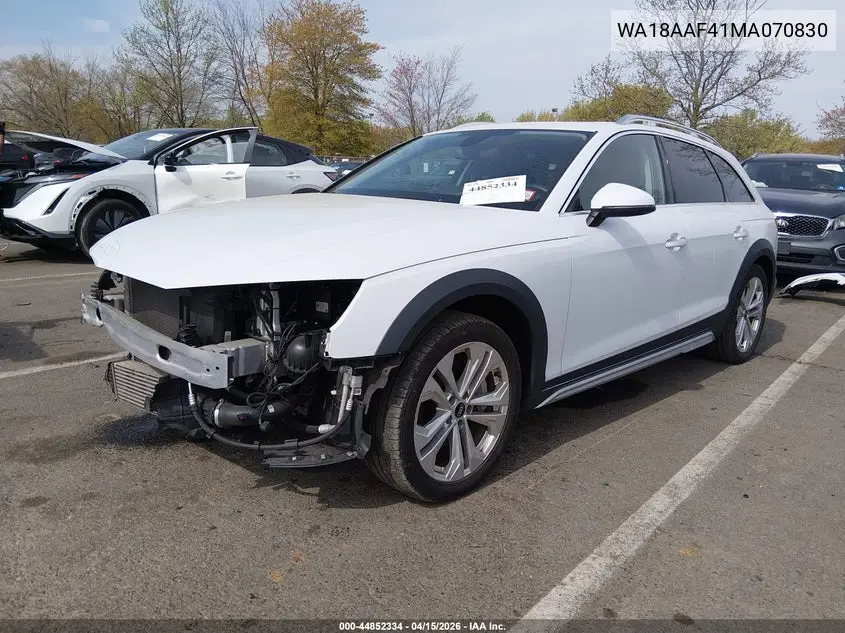 2021 Audi A4 Allroad Premium Plus 45 Tfsi Quattro S Tronic VIN: WA18AAF41MA070830 Lot: 44852334