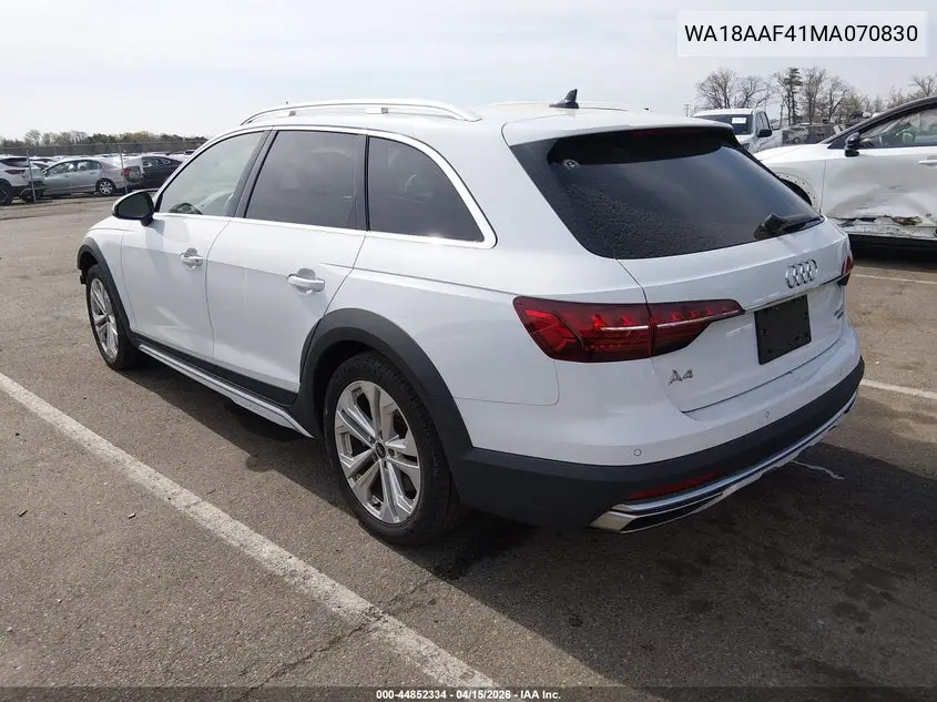 2021 Audi A4 Allroad Premium Plus 45 Tfsi Quattro S Tronic VIN: WA18AAF41MA070830 Lot: 44852334