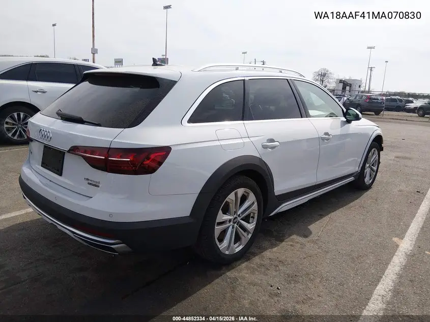 2021 Audi A4 Allroad Premium Plus 45 Tfsi Quattro S Tronic VIN: WA18AAF41MA070830 Lot: 44852334