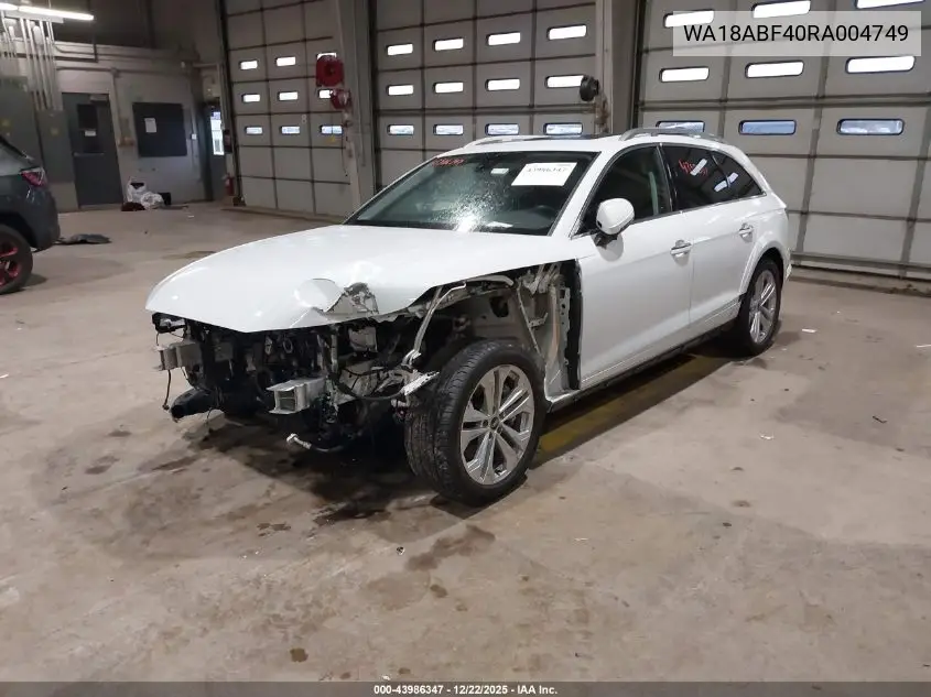 2024 Audi A4 Allroad Premium Plus 45 Tfsi Quattro S Tronic VIN: WA18ABF40RA004749 Lot: 43986347