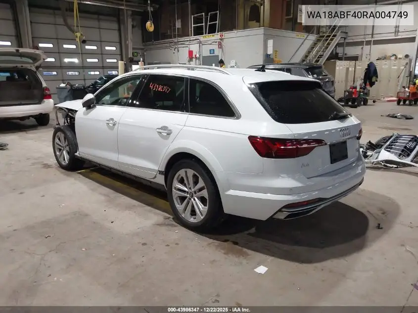 2024 Audi A4 Allroad Premium Plus 45 Tfsi Quattro S Tronic VIN: WA18ABF40RA004749 Lot: 43986347