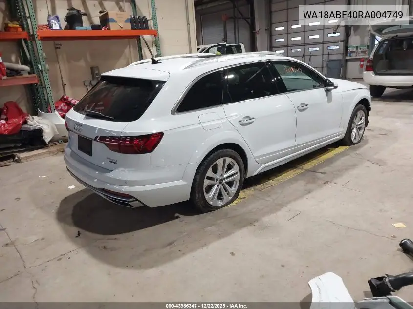 2024 Audi A4 Allroad Premium Plus 45 Tfsi Quattro S Tronic VIN: WA18ABF40RA004749 Lot: 43986347