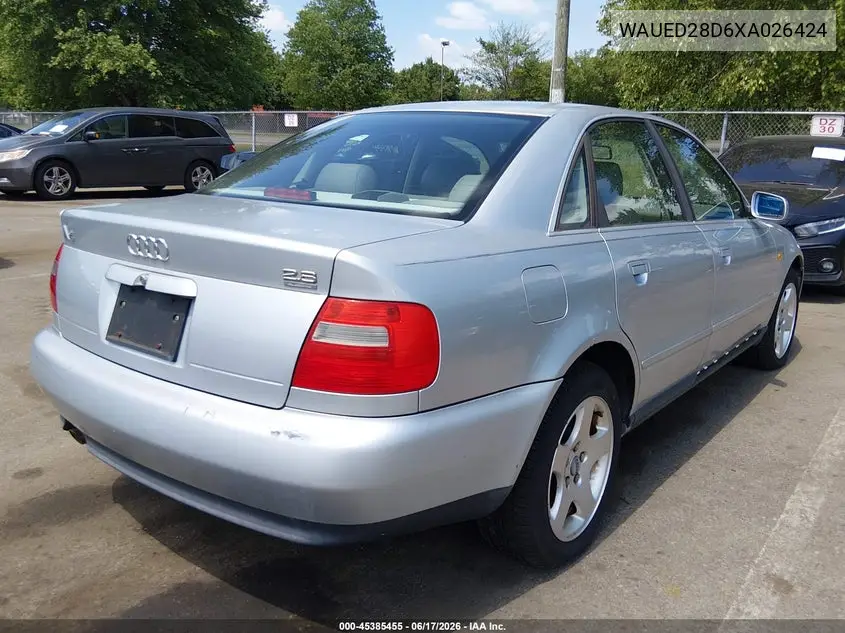 1999 Audi A4 2.8 VIN: WAUED28D6XA026424 Lot: 45385455