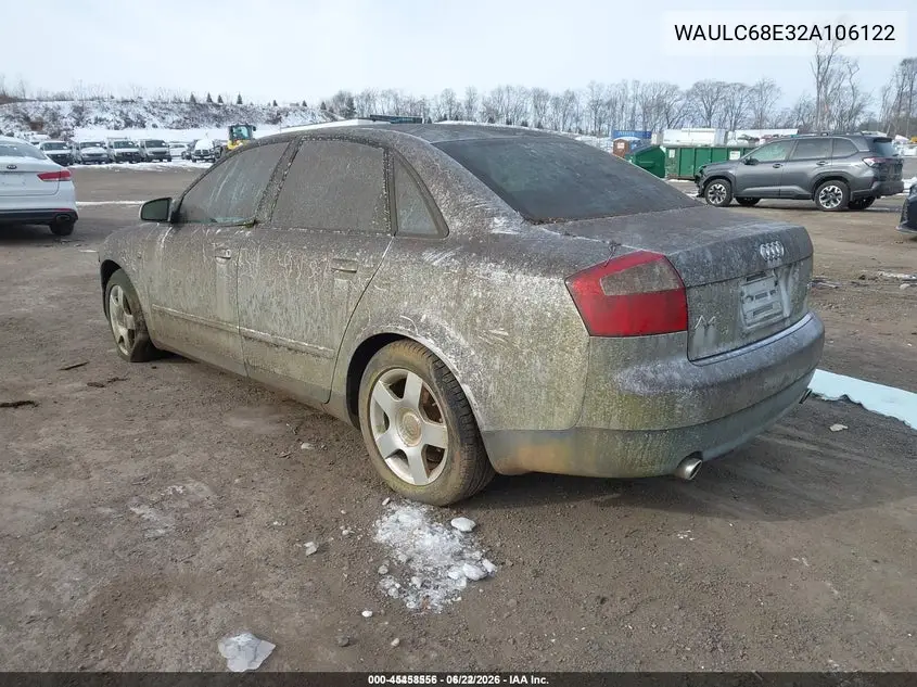 2002 Audi A4 1.8T VIN: WAULC68E32A106122 Lot: 45458556