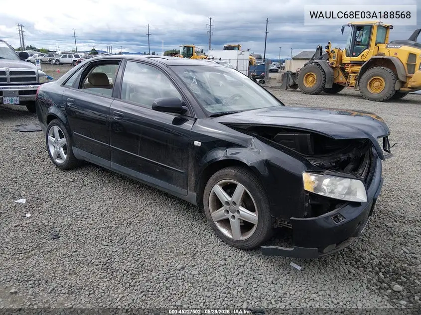 2003 Audi A4 1.8T VIN: WAULC68E03A188568 Lot: 45227502